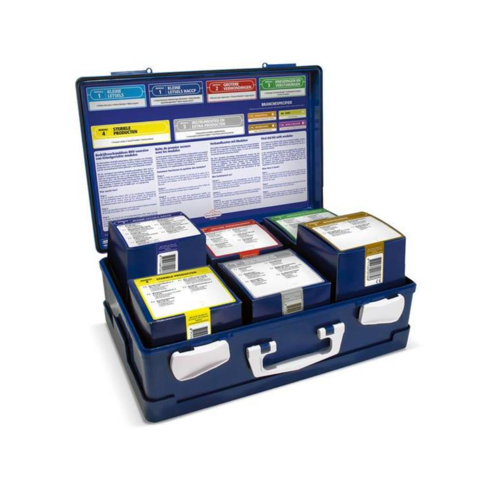 EHBO-koffer voor bedrijven met letselgerichte losse modules voor HACCP omgevingen