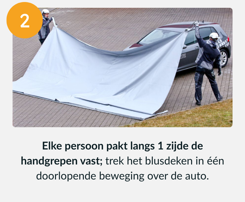Gebruiksaanwijzing stap 2 voor het gebruiken van een branddeken voor brandende elektrische auto's