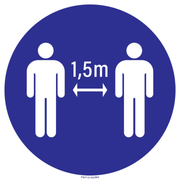 Pictogram afstand houden 1,5m verplicht blauw wit volgens ISO 7010