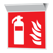 Pictogram brandblusser rood wit  pvc met plafondmontage volgens ISO 7010