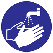 Pictogram handen wassen verplicht blauw wit volgens ISO 7010
