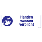 Pictogram handen wassen verplicht tekst blauw wit volgens ISO 7010
