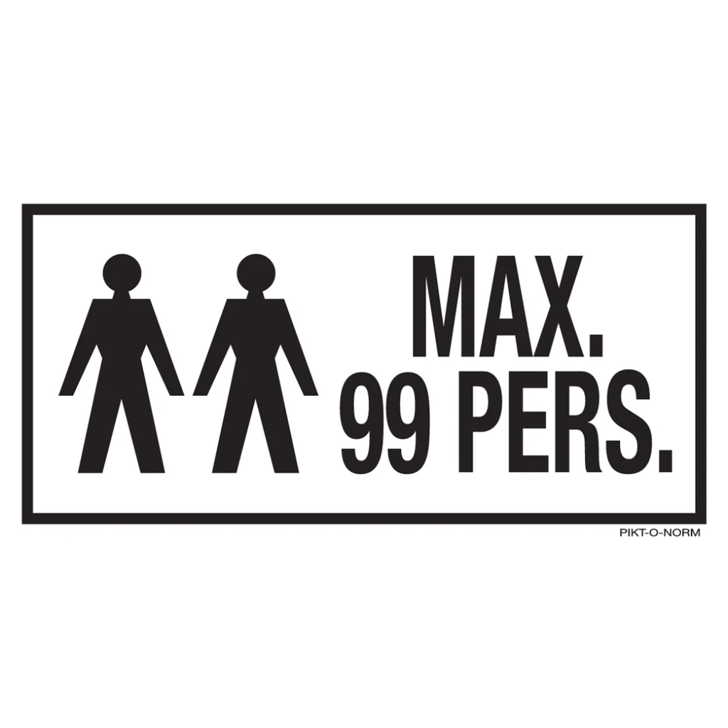 Pictogram max 99 personen tekst zwart wit