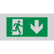 Pictogram nooduitgang beneden groen wit aluminium volgens ISO 7010