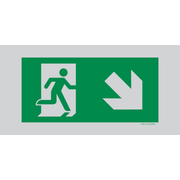 Pictogram nooduitgang beneden rechts groen wit aluminium volgens ISO 7010