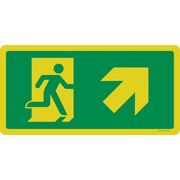 Pictogram nooduitgang boven rechts groen wit pvc luminescerend volgens ISO 7010