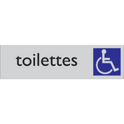 Pictogram Franstalig toilettes personnes à mobilité réduite tekst blauw grijs zelfklevende pvc