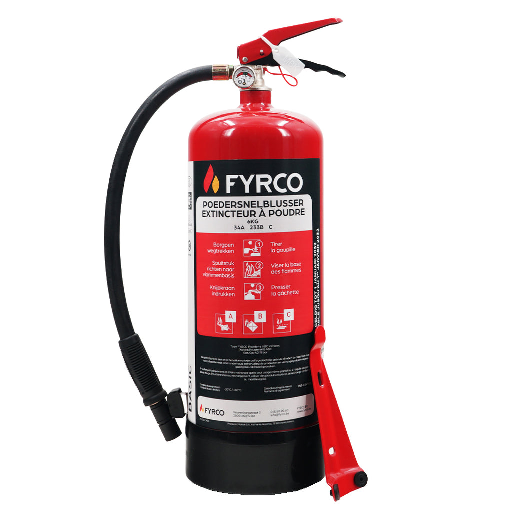 Poederbrandblusser voertuigen 6kg ABC met BENOR V-label inclusief muurbeugel